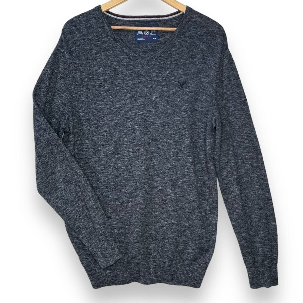 American Eagle Sweater Pullover V Neck Athletic Fit Dark Heather Gray Men's M